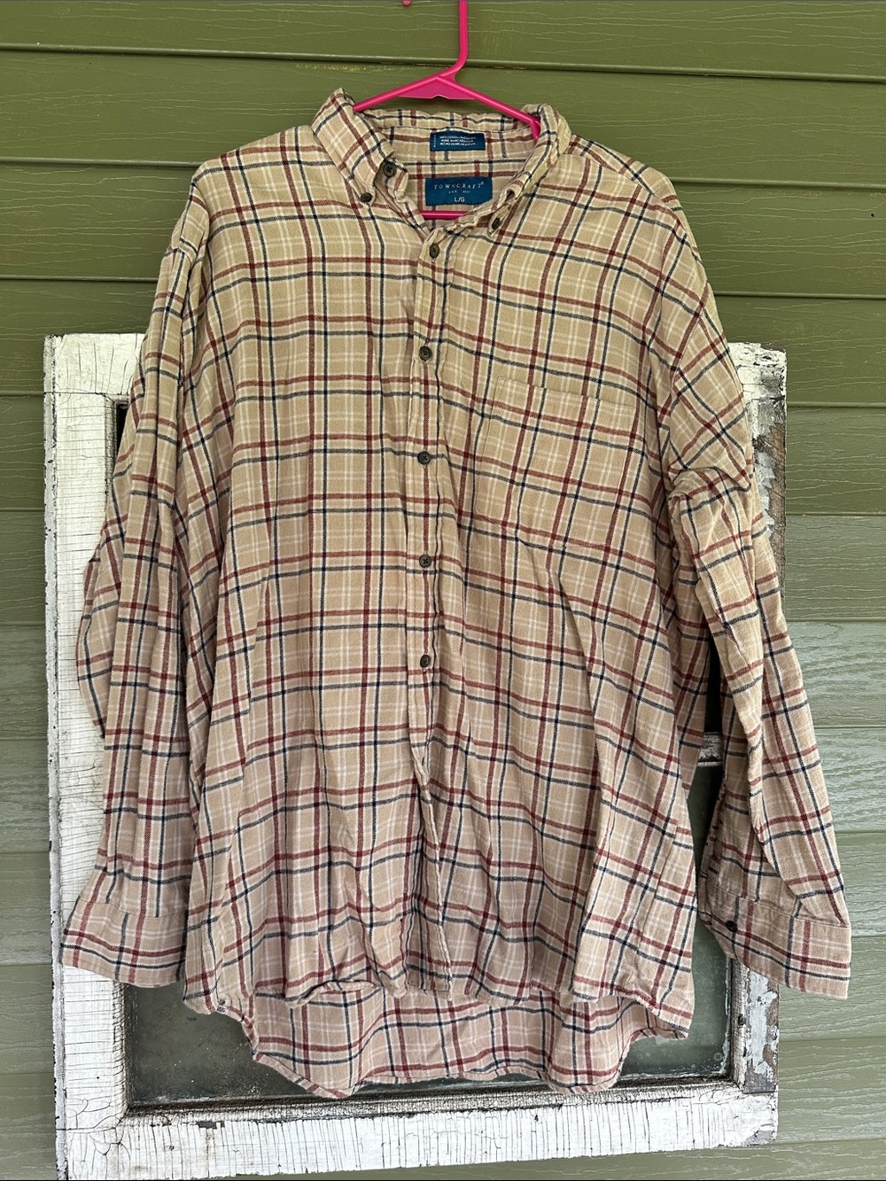 Towncraft Beige and Red Plaid Button-Down Shirt